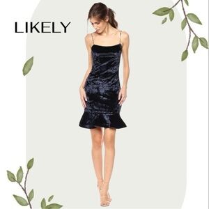 LIKELY | Banks Crushed Velvet Mini Dress in Navy Blue- Size 6